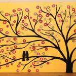 Yellow 30 X 20 Whimsical Tree Art Painting - Two..